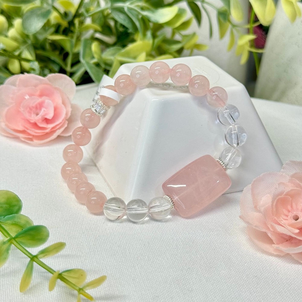 Rose Quartz and Clear Quartz beaded bracelet